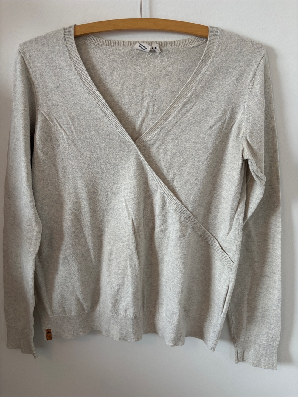tentree Light Taupe V-Neck Wrap-Style Sweater